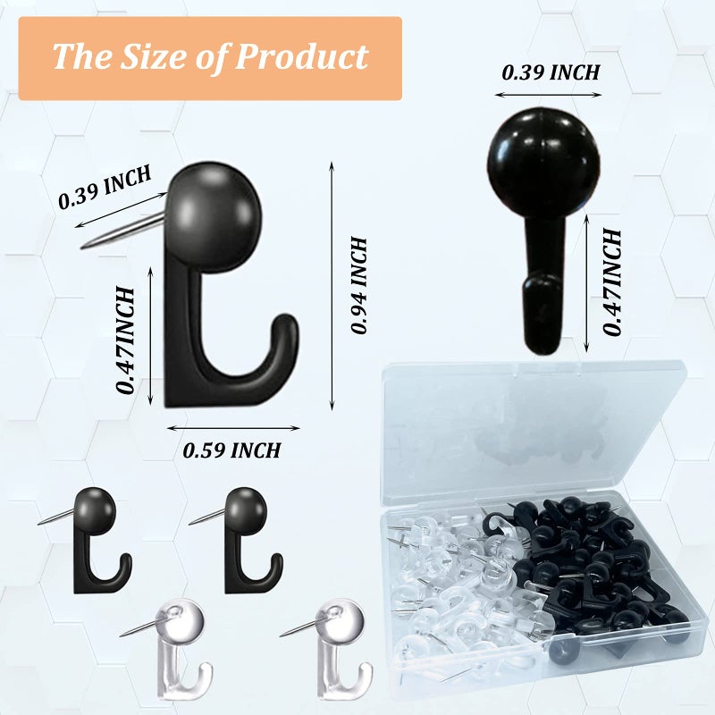 Hovesty 50 PCS Push Pin Hooks  Plastic Heads Cork Board Hooks Decorative Thumb Tacks Hook for Photo Wall  Bulletin Board  Home Wall  Home Office School Supplies (Black and Clear) - Image 2